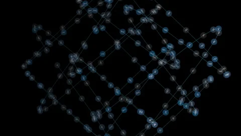 Electric blue molecular structure pattern on a dark background Stock Footage 274168267