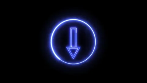 Electric Blue Neon Down Arrow Icon Inside a Circle on a animated, Blue neon.. Stock Footage 334122569