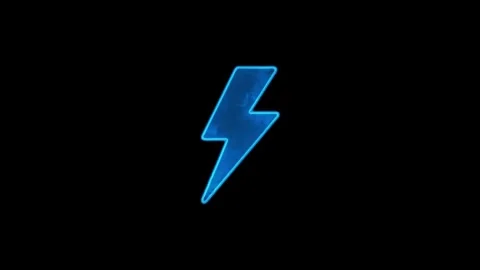 Electric blue neon lightning bolt icon glowing on a black background loop Stock Footage 329145097