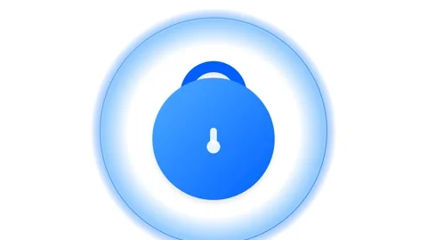 Electric Blue Padlock Icon Locking with Expanding Cobalt Shield Perimeter o.. Stock Footage 346611186