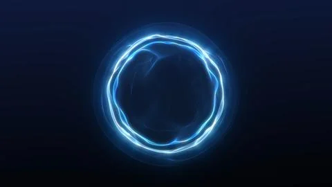 Electric blue plasma ring on dark background, abstract glowing energy circl.. Stock Illustration