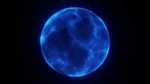 Electric blue plasma sphere glows on a black background, designed for deep .. Stockillustratie