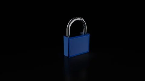 An electric blue rectangular padlock sits on a black surface Foto stock