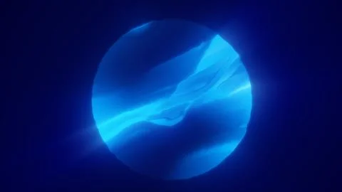 Electric blue sphere exploding with intense light and particles in a high-tec Stock Photos