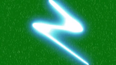 Electric Blue Thunderbolt Strike with Dramatic Storm Energy on Green 4K Stock Footage 345344494