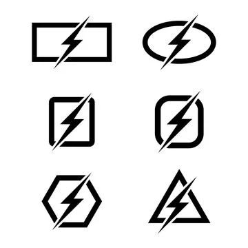 Electric Bolt Symbol in Geometric Frames Vector Illustration Stock Illustration