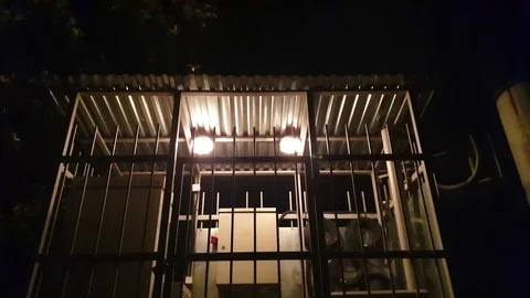 Electric booth at night. Electrical substation night Stock Footage 116784239
