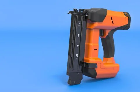 Electric Brad Nailer on blue backdrop, 3D rendering Stock Illustration