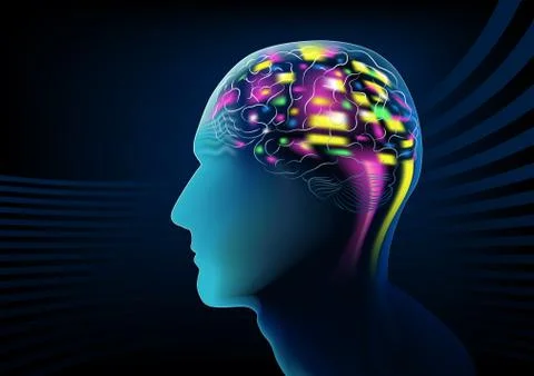 Electric brain activity in a human head イラスト素材