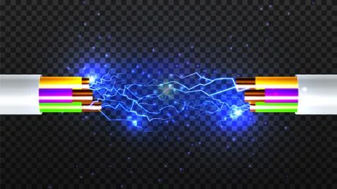 Electric Break Cable Vector. Electrician Rubber Cord. Copper Wire. Circuit Stock Illustration