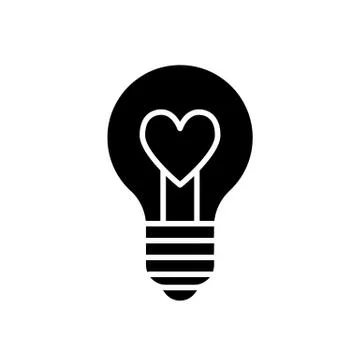 Electric bulb with heart solid icon. Lamp with heart vector illustration Stock Illustration