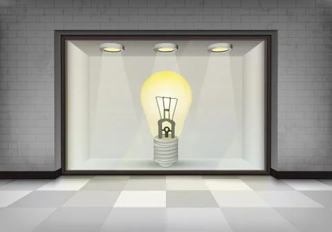 Electric bulb in illuminated storefront vitrine Stock Illustration