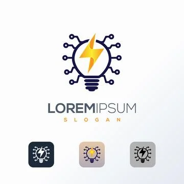 Electric Bulb Logo Design Template. Light bulb and microcircuit logo icon Stock Illustration