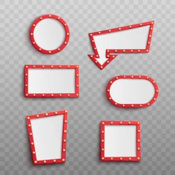Electric bulbs retro frames set vector illustration isolated on transparent. Illustrazione stock