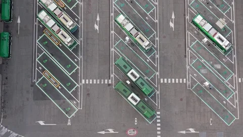 Electric Bus Charging Infrastructure in Milan Italy From Above 스톡 동영상 343379526