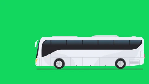 Electric bus moving on green background 2d animation  video footage Stock Footage 312334880