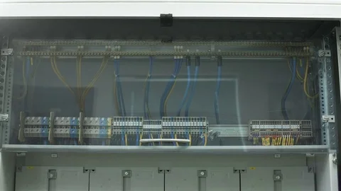Electric Cabinet inside, with wires and connections Vídeo Stock 80220650