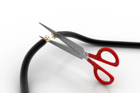 Electric cable cut by scissor Free Stock Illustration