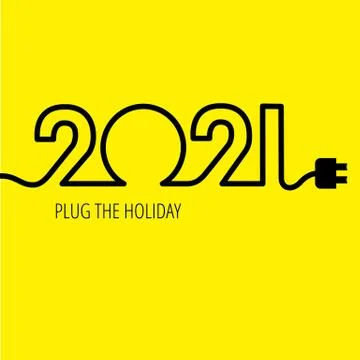 Electric cable in the form of numbers 2021 with plug at the end 스톡 일러스트
