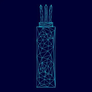 Electric cable low poly triangulation triangulated polygonal electric cyan bl Stock Illustration