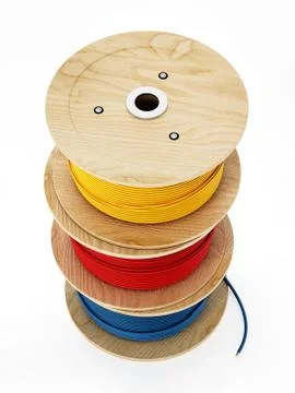 Electric cable spools isolated on white background. 3D illustration Stock Illustration