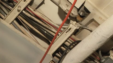 Electric cables in engine room on Coast Guard Cutter in Baltimore, Maryland USA Stock Footage 105547047