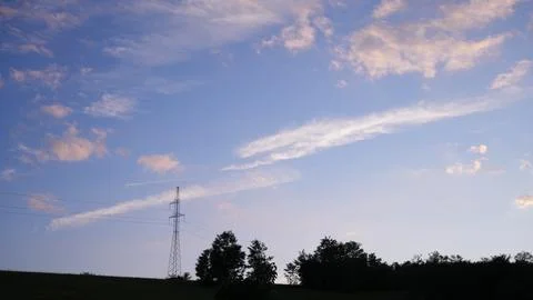 Electric cables in the sunset Stock Photos