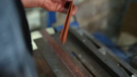 Electric caliper measuring the thickness of thin wood. Production of billiard cu Stock Footage 76444200