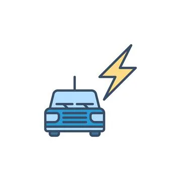Electric Car and Lightning vector concept blue icon Stock Illustration