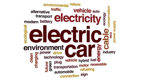 Electric car animated word cloud, text design animation. Stock Footage