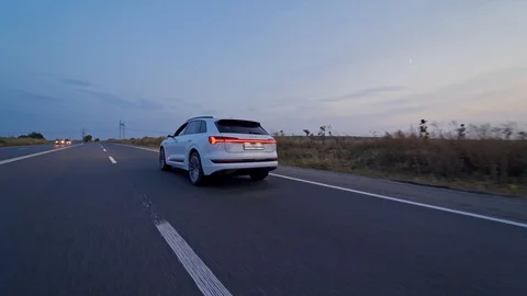 Electric car Audi e-tron - new model car presentation. Eco-friendly alternative Stock Footage 115635007