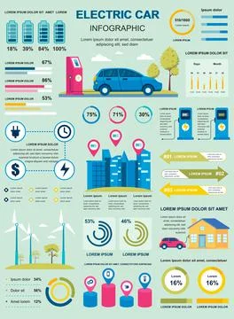 Electric car banner with infographic elements. Poster template with flowchart Stock Illustration