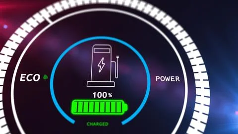 Electric car battery in active charging visionary dashboard . 3D rendering Stock Illustration