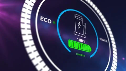 Electric car battery in active charging visionary dashboard . 3D rendering .. Stock Illustration