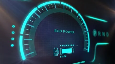 Electric car battery in active charging visionary dashboard . 3D rendering Stock Illustration