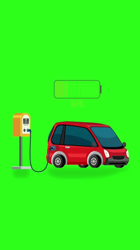 Electric Car Charging Animation with Progress Indicator Stock Footage 310345193