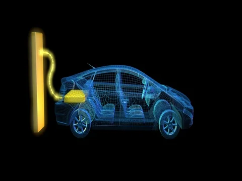 Electric car charging from battery Stock Footage 80613822