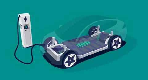 Electric car charging battery platform board scheme with body and chassis mod Stock Illustration