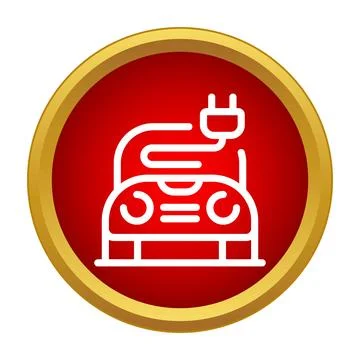 Electric car with charging cable in a red circle button Stock Illustration