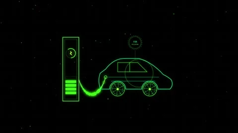 Electric car charging concept animation with glowing green HUD elements on .. Stock Footage 344835374