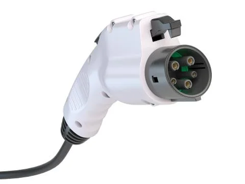 Electric car charging plug isolated on white. Car charger power plug with cab Stock Illustration