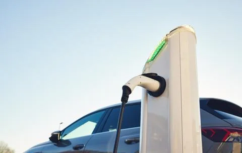 Electric Car Charging Point with copy space Stock Photos