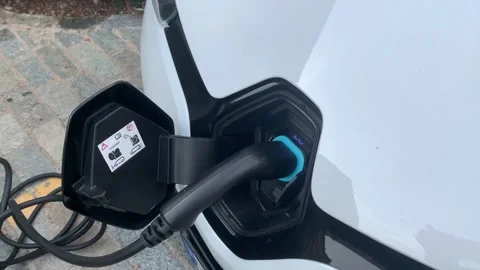 Electric car charging in power station Video stock 163590953