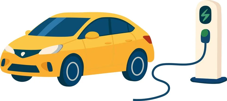 Electric car charging on renewable smart power off-grid system. Ecology. Stock Illustration