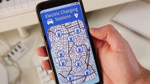 Electric Car Charging Stations on a Map Smartphone Stock Footage 125091016