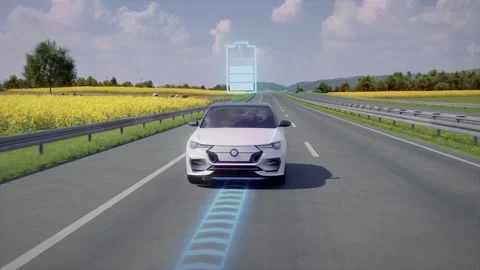 Electric car charging while driving on highway Vidéo 276409601