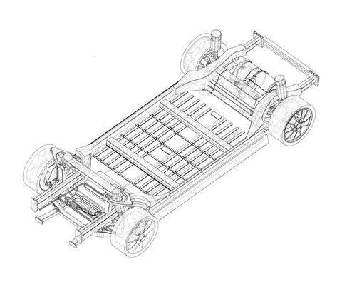 Electric Car Chassis with battery. Vector Stock Illustration