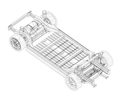 Electric Car Chassis with battery. Vector 스톡 일러스트