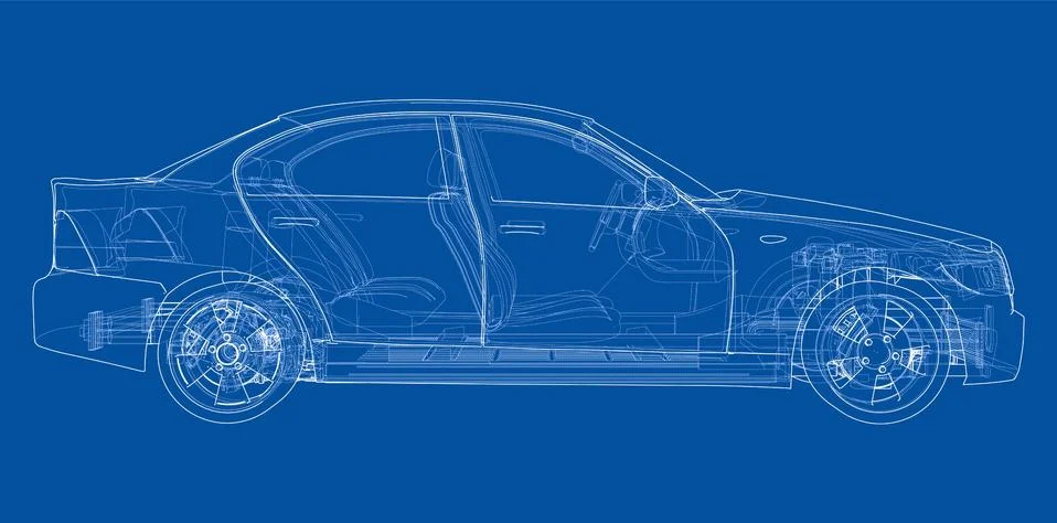 Electric Car With Chassis. Vector rendering of 3d 스톡 일러스트