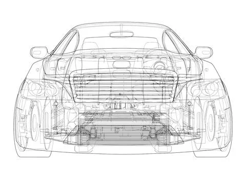 Electric Car With Chassis. Vector rendering of 3d 스톡 일러스트